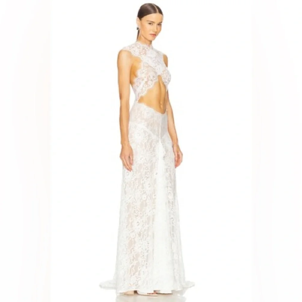 Bronx & Banco NAIA White Lace Bridal Sheer Gown L NWOT - Picture 6 of 8